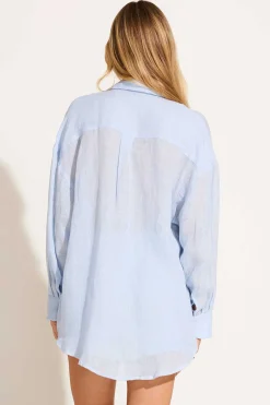 Vitamin A Playa Linen Boyfriend Shirt Celeste EcoLinen