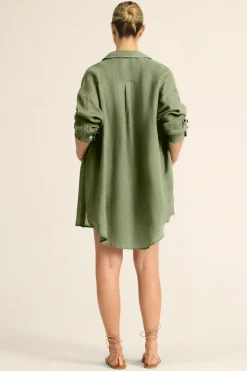 Vitamin A Playa Linen Boyfriend Shirt Agave EcoLinen