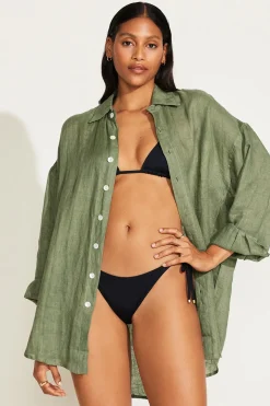 Vitamin A Playa Linen Boyfriend Shirt Agave EcoLinen