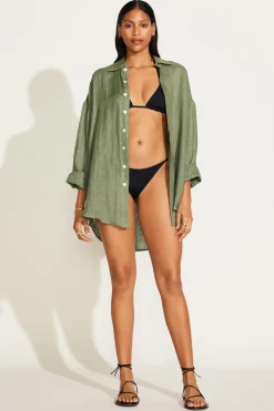 Vitamin A Playa Linen Boyfriend Shirt Agave EcoLinen