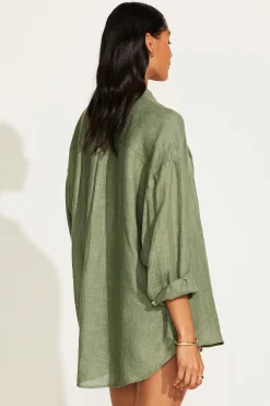 Vitamin A Playa Linen Boyfriend Shirt Agave EcoLinen