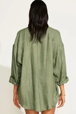 Vitamin A Playa Linen Boyfriend Shirt Agave EcoLinen