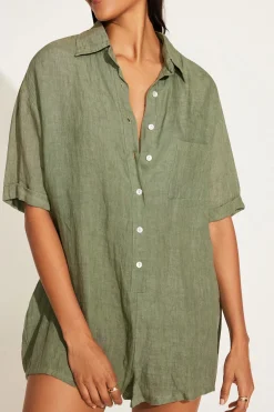 Vitamin A Playa Linen Short Romper Agave EcoLinen
