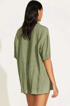 Vitamin A Playa Linen Short Romper Agave EcoLinen