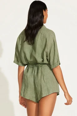 Vitamin A Playa Linen Short Romper Agave EcoLinen