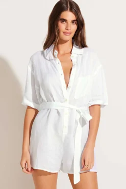 Vitamin A Playa Linen Short Romper White EcoLinen