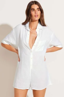Vitamin A Playa Linen Short Romper White EcoLinen