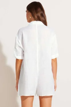 Vitamin A Playa Linen Short Romper White EcoLinen