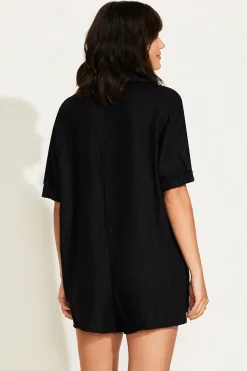 Vitamin A Playa Linen Short Romper Black EcoLinen