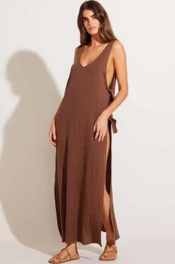 Vitamin A Riviera Dress Mocha Crinkle Linen