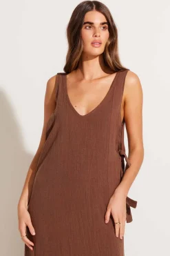 Vitamin A Riviera Dress Mocha Crinkle Linen