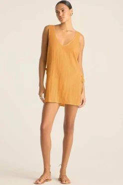 Vitamin A Riviera Mini Dress Creamsicle Crinkle Linen