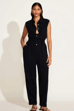 Vitamin A Sabina Jumpsuit Black Crinkle Linen