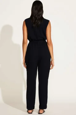 Vitamin A Sabina Jumpsuit Black Crinkle Linen