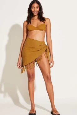 Vitamin A Sirena Sarong Saffron Yellow Crinkle Linen