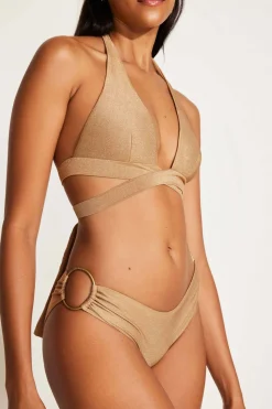 Vitamin A Sirena Wrap Top Golden Glow Metallic