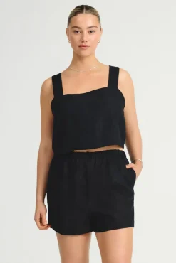 Vitamin A Tallows Linen Crop Top Black EcoLinen