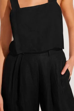 Vitamin A Tallows Linen Crop Top Black EcoLinen