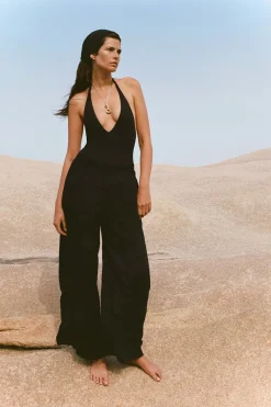 Vitamin A Tallows Linen Wide Leg Pant Black EcoLinen